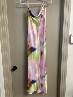 Pastel Watercolor Pleated Slip Dress